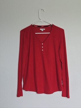 Thread & Supply Red Ribbed Henley Long-Sleeve Top